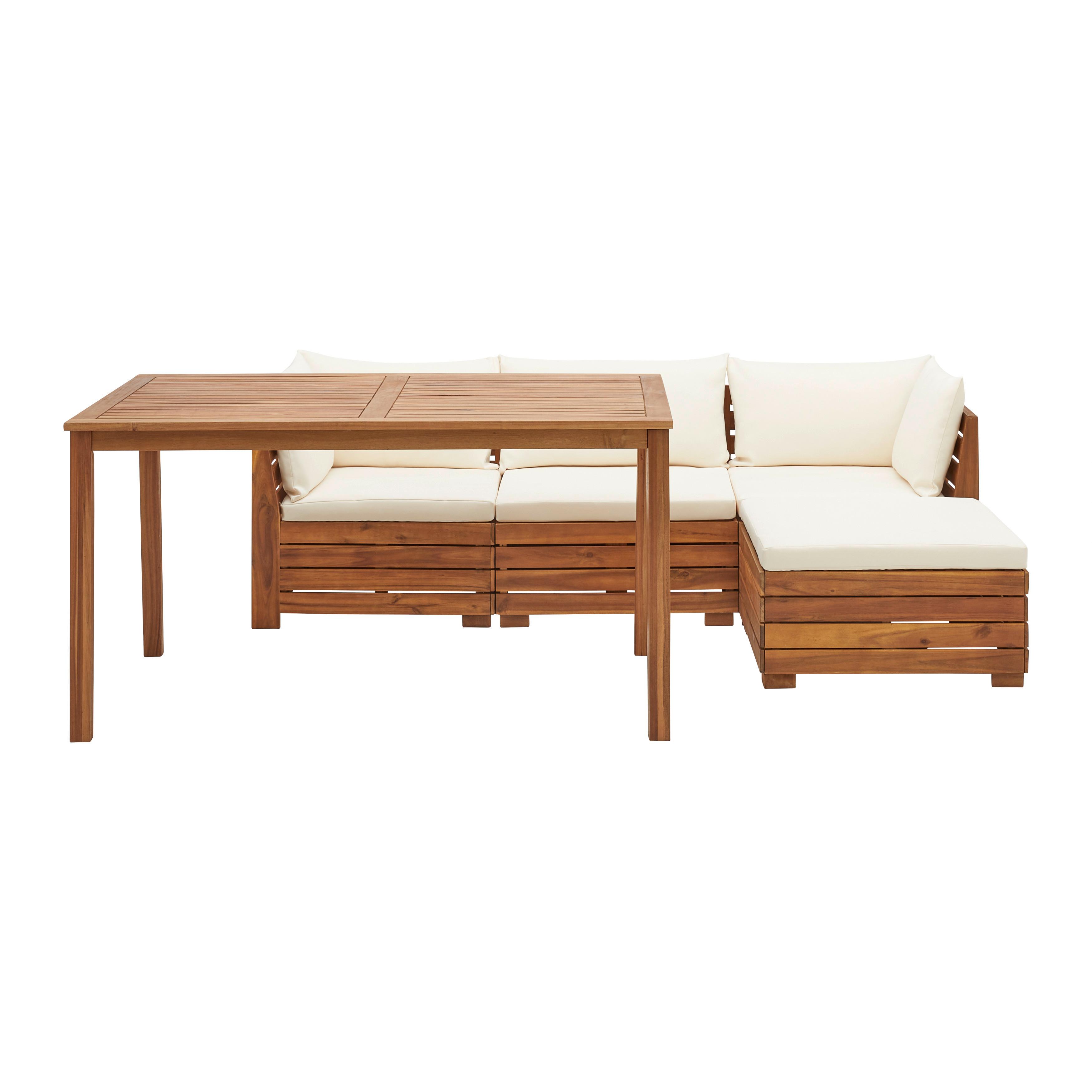 Záhradná Zostava Na Terasu Pia - biela/farby akácie, Moderný, drevo/textil - Bessagi Garden