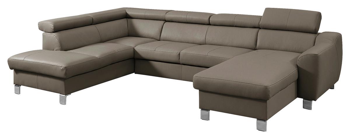 Wohnlandschaft Aspen Taupe U-Form: 208 cm - Taupe/Chromfarben, Design, Leder/Textil (208/315/175cm) - Livetastic