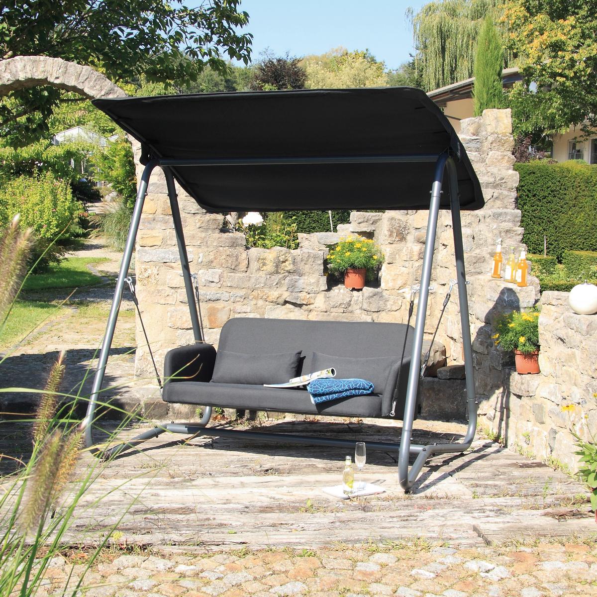 Hollywoodschaukel Mit Sonnendach Sun Acamp 2 Pers. - Anthrazit, Basics, Textil/Metall (190/142/177cm) - Acamp