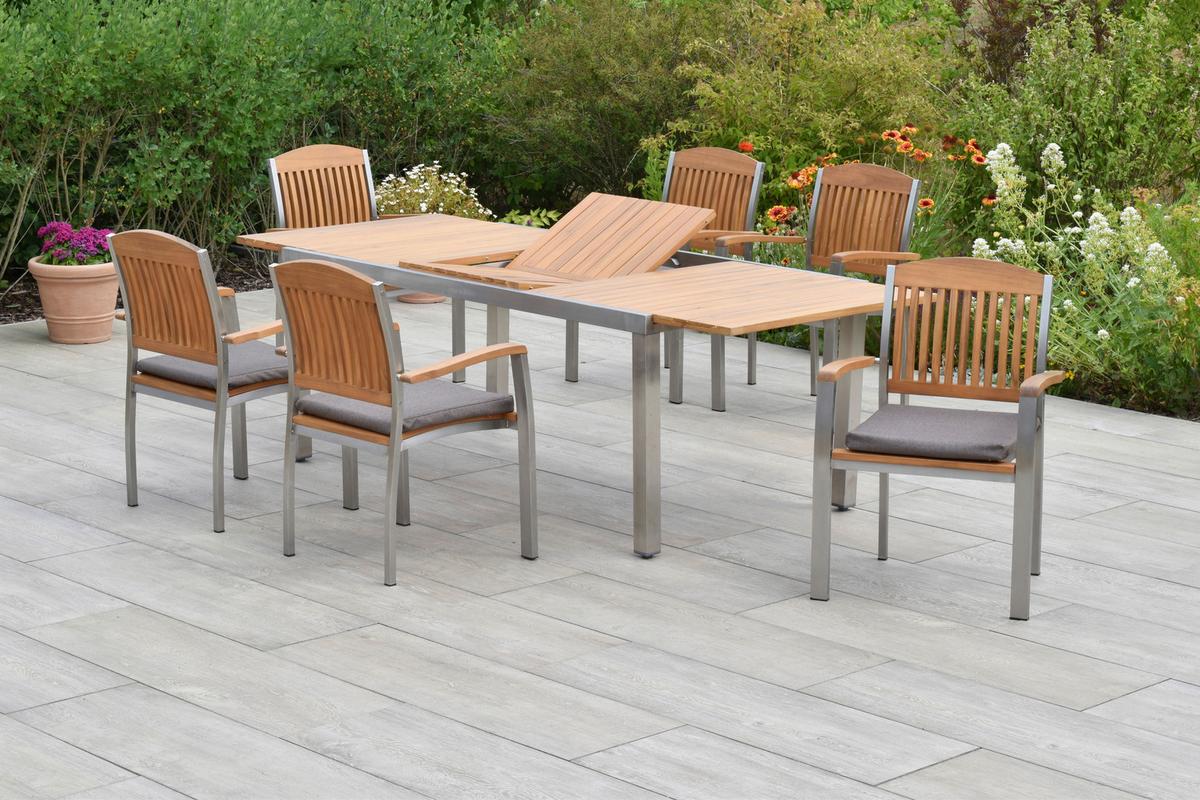 Gartenset Keros - Silberfarben/Naturfarben, MODERN, Holz/Textil - Gardenson