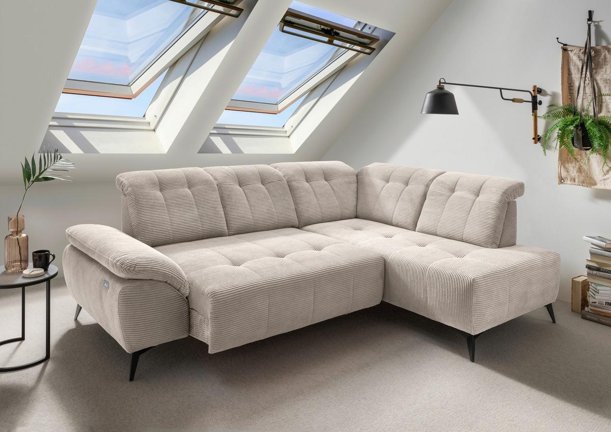 Ecksofa Fiore, Beige S: 272x200 cm - Beige/Schwarz, MODERN, Textil (272/200cm) - Livetastic