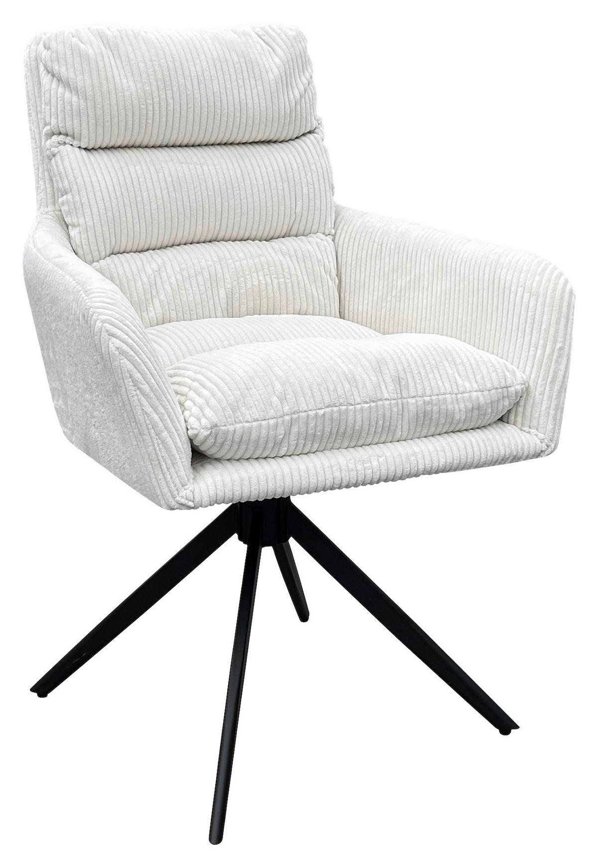 Armlehnstuhl-set Pura, Drehbar, Weiß 2er - Schwarz/Weiß, Design, Textil/Metall (58/88/64cm) - MID.YOU