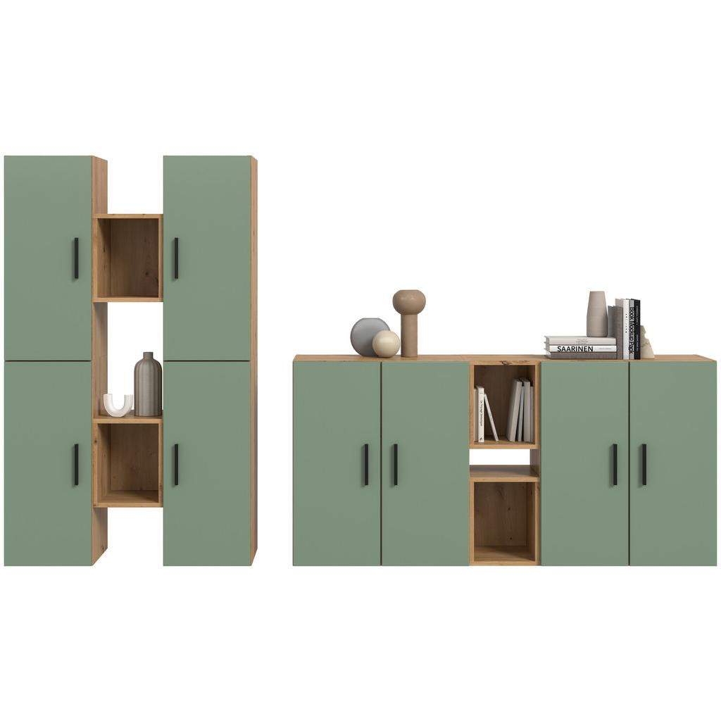 Wohnwand, The ONE 5, B: 270 cm Olivgrün/Artisan Eiche Dekor