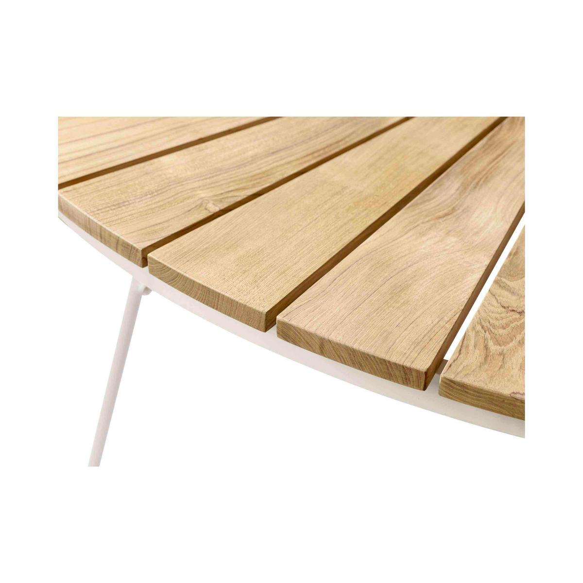 Gartentisch Ellen Metall/Holz Ø/H: 130x74 cm - Weiß Hochglanz/Teakfarben, Natur, Holz/Metall (130/130/74cm) - Gardenson
