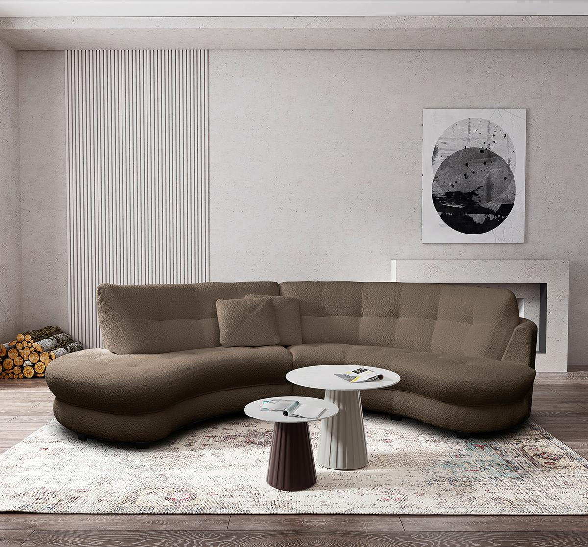 Ecksofa Bretania, Braun 113x300 cm - Schwarz/Weiß, Design, Textil (113/300cm) - Livetastic