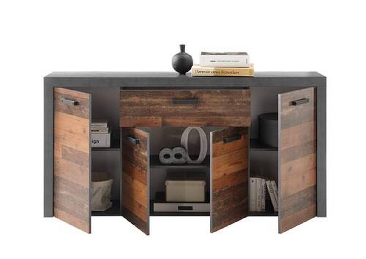 Sideboard B 180 cm Jones, Dunkelgrau/Eiche Dekor - Eichefarben/Dunkelgrau, Design, Holzwerkstoff (180/90/38cm) - MID.YOU