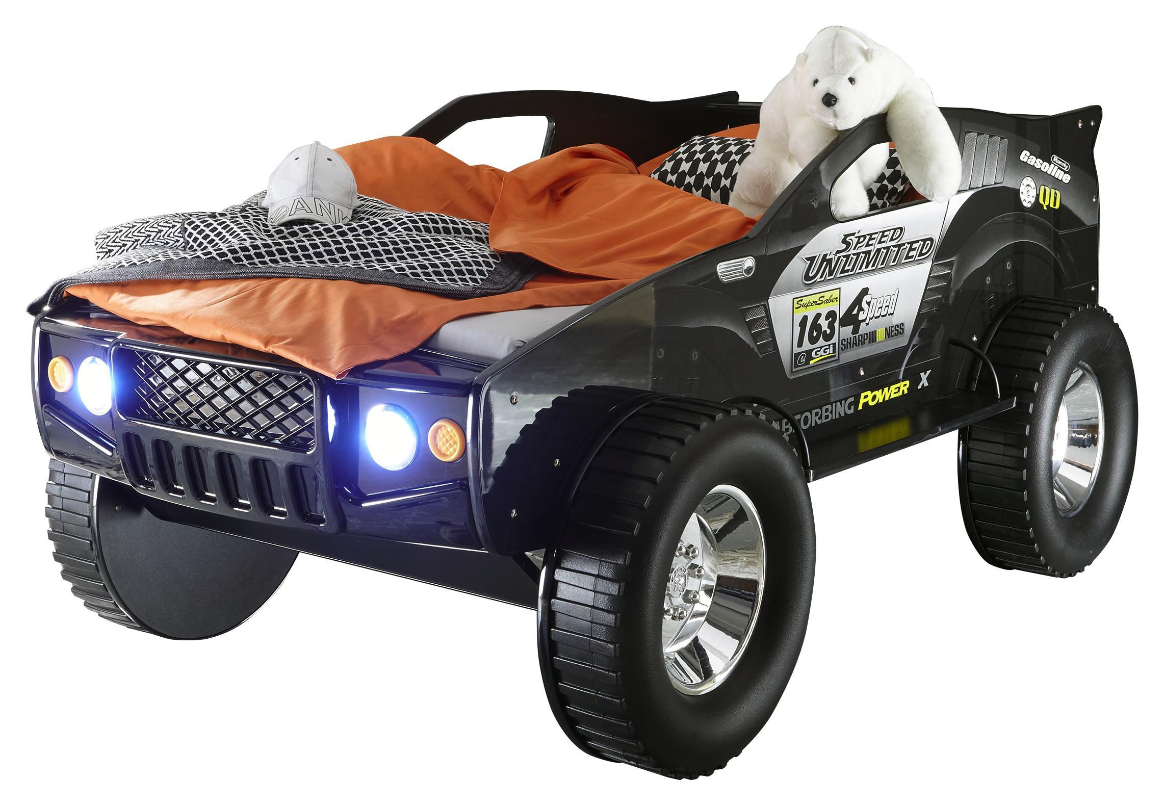 Kinder-/Juniorbett Jeep 90x200 cm Schwarz - Schwarz, Basics, Holzwerkstoff (213,2/120/81,3cm)