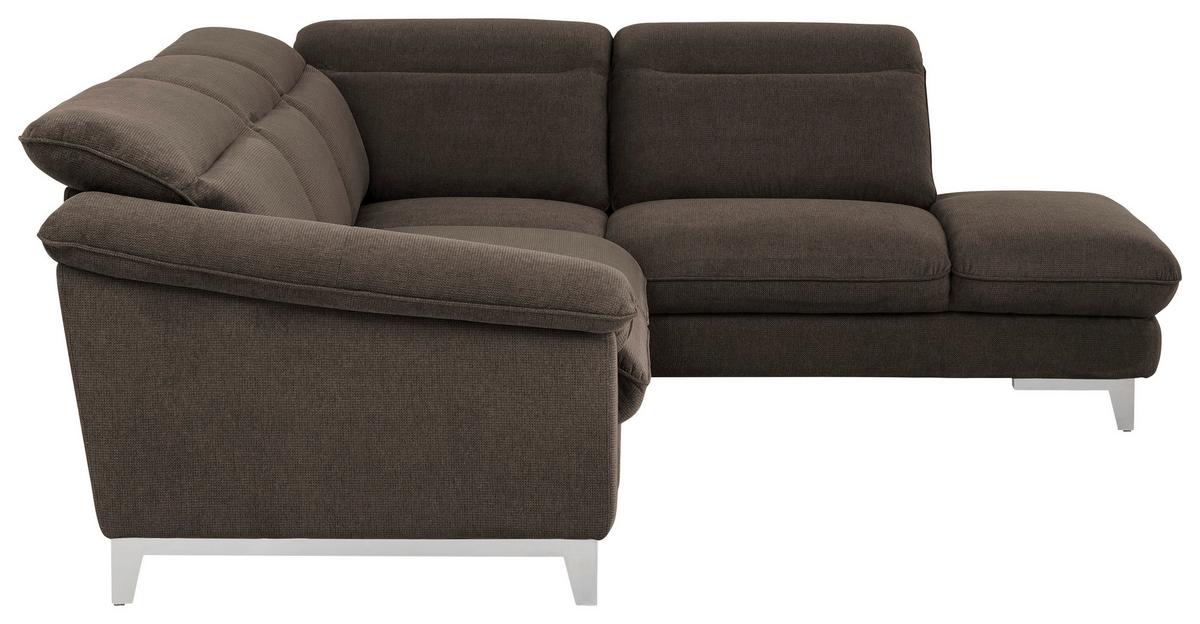 Ecksofa mit Schlaffunktion Teresa Dunkelbraun - Chromfarben/Dunkelbraun, Design, Textil (293/232cm) - Livetastic
