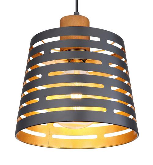 Hängeleuchte Ablona H: 120 cm 1-Flammig, Schwarz/Gold - Goldfarben/Schwarz, Natur, Holz/Metall (25/120cm) - Globo