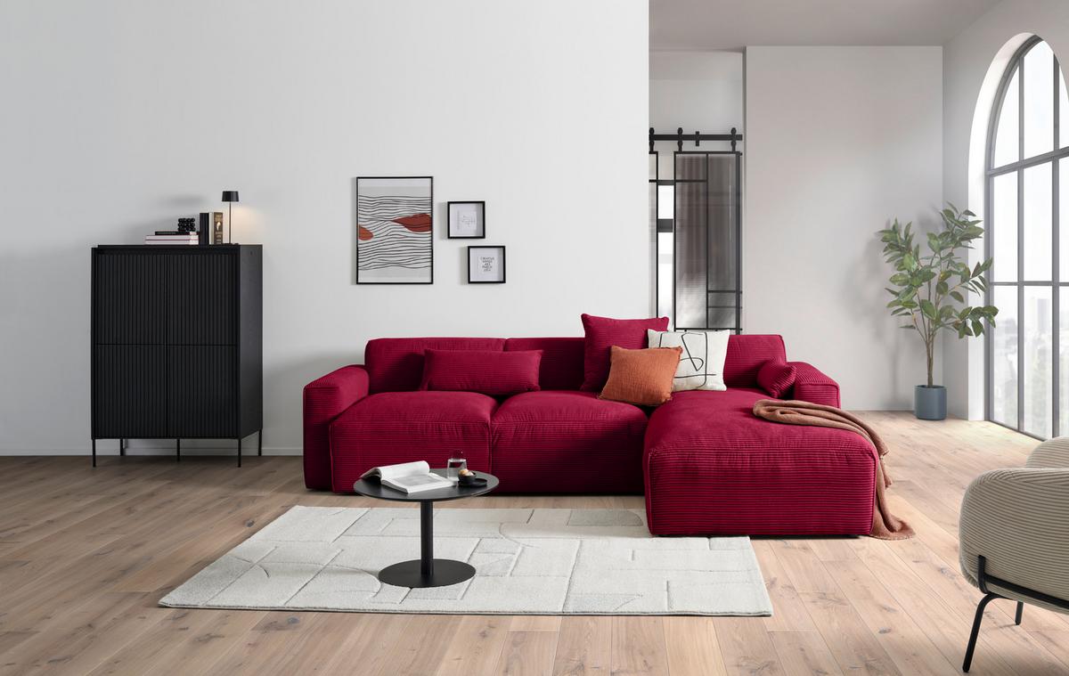 Ecksofa Pearl - Rot/Schwarz, Design, Textil (303/196cm) - Livetastic