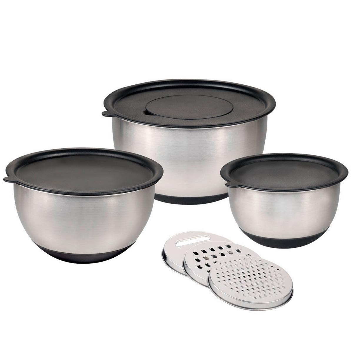 Rührschüsselset Schwarz/Edelstahlfarben 10--Teilig - Edelstahlfarben/Schwarz, Basics, Kunststoff/Metall - Kesper