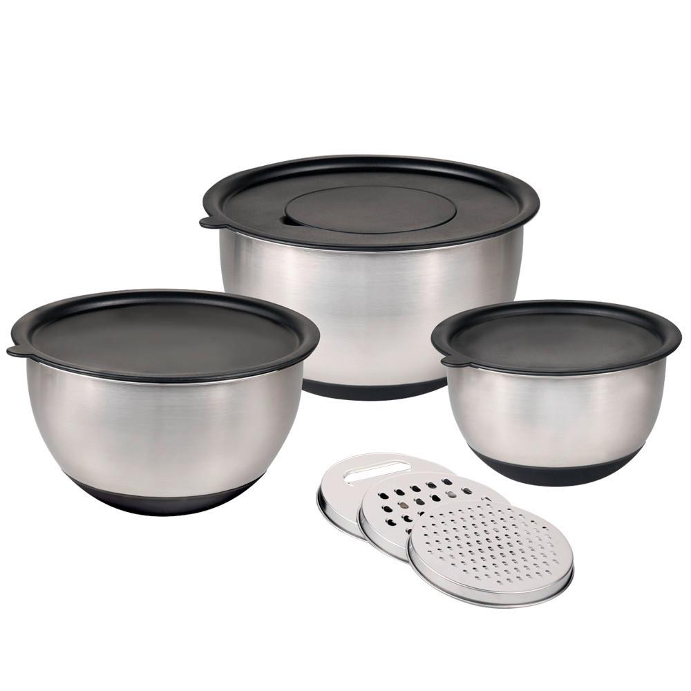 Rührschüsselset Schwarz/Edelstahlfarben 10--Teilig