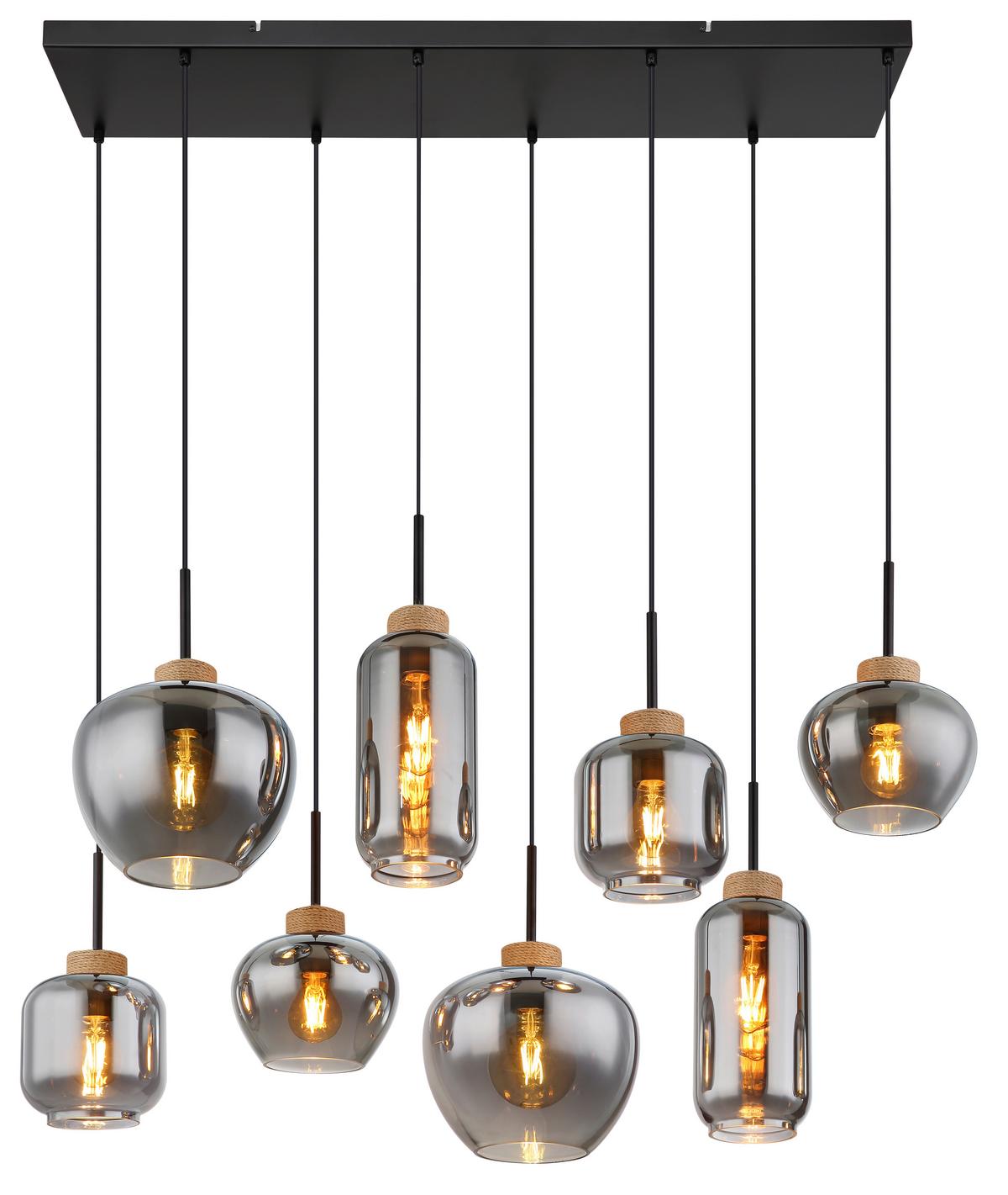 Hängeleuchte 8-Flammig Indoor - Schwarz/Naturfarben, Design, Naturmaterialien/Glas (105/40/120cm) - Globo