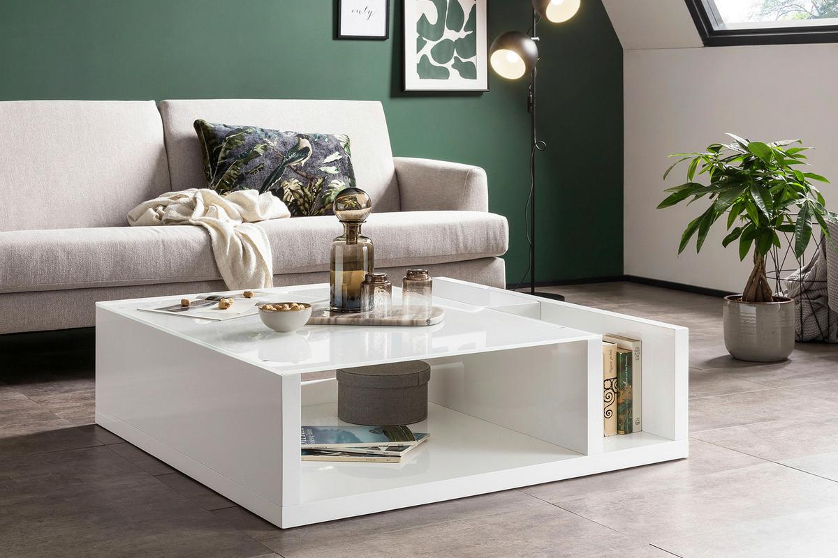 Couchtisch Weiß Hochglanz L: 100 Cm - Weiß Hochglanz, Design, Glas/Holzwerkstoff (100/100/30cm) - Livetastic