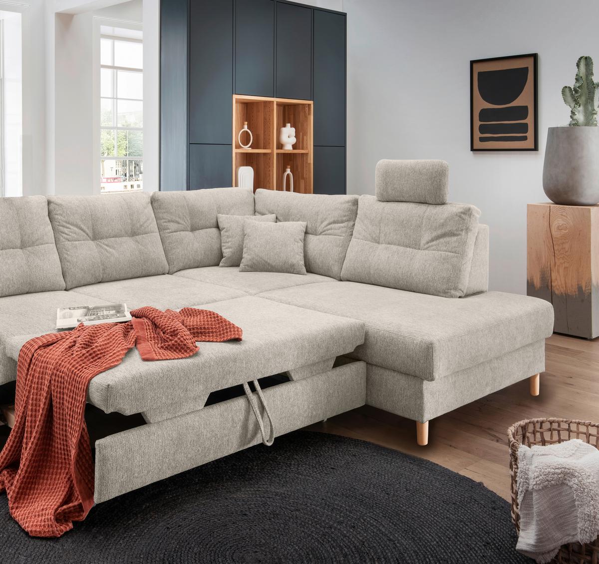 Ecksofa Brizzini, Beige S: 264x206 Cm - Beige/Naturfarben, MODERN, Textil (264/206cm) - Livetastic