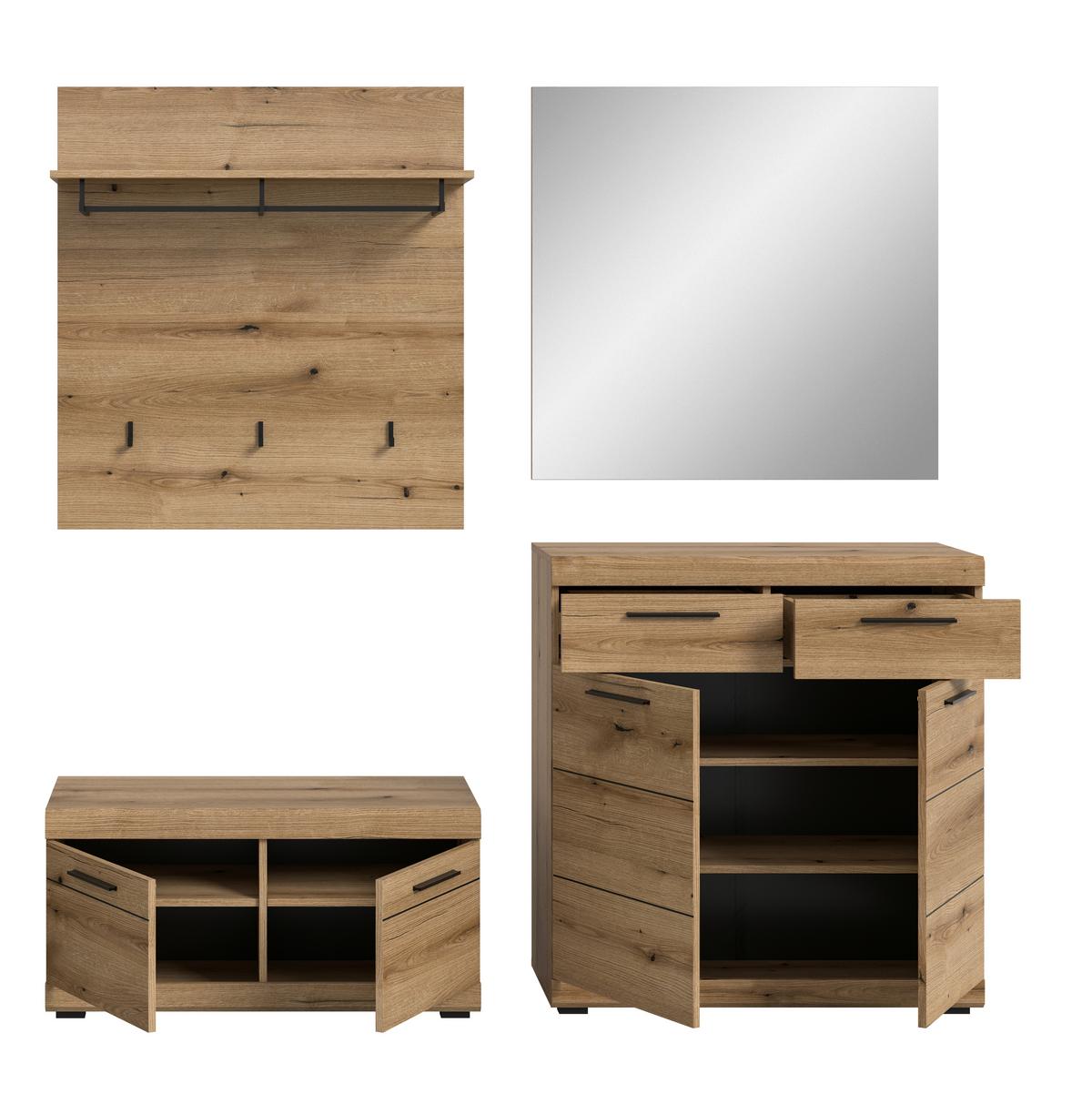 Garderobe Scout 4-Teilig Eiche Dunkel B: 195 cm - Eiche dunkel, Design, Holzwerkstoff (195/197/40cm) - Livetastic