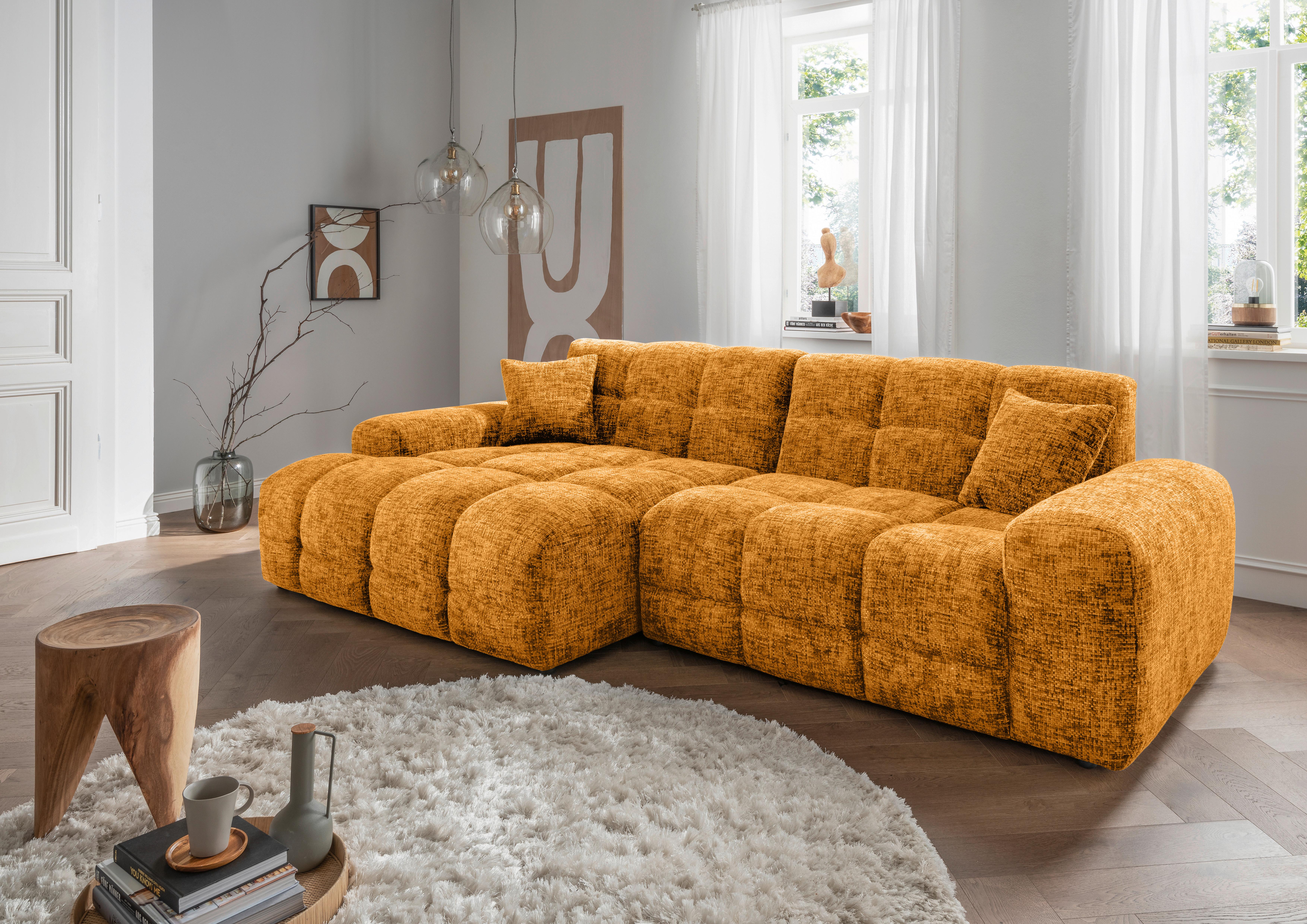 Ecksofa Bosco Goldfarben S: 152x301 cm - Goldfarben/Schwarz, MODERN, Textil (152/301cm) - Livetastic