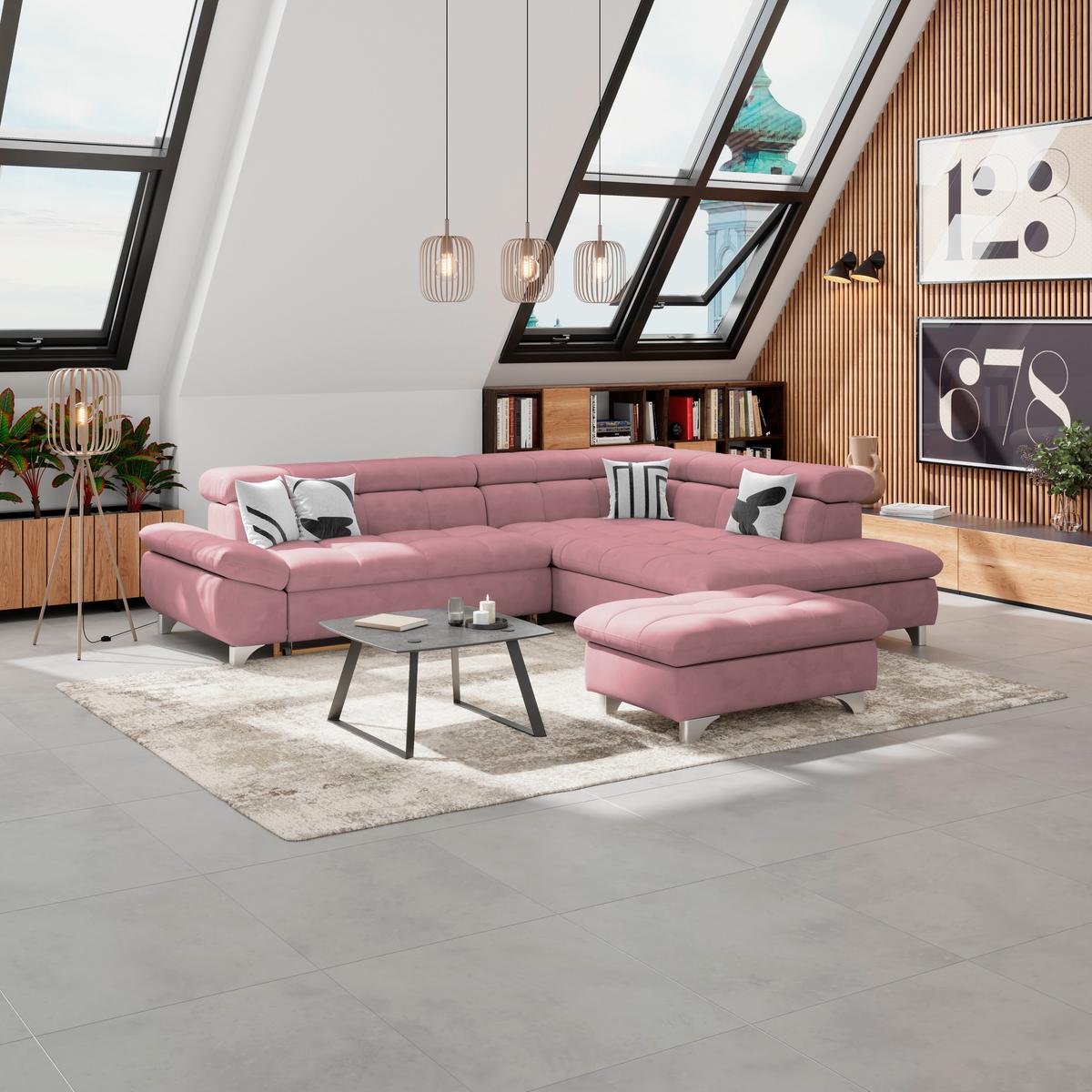 Hocker Gemini Rosa, B: 108cm - Chromfarben/Rosa, KONVENTIONELL, Textil (108/46/108cm)