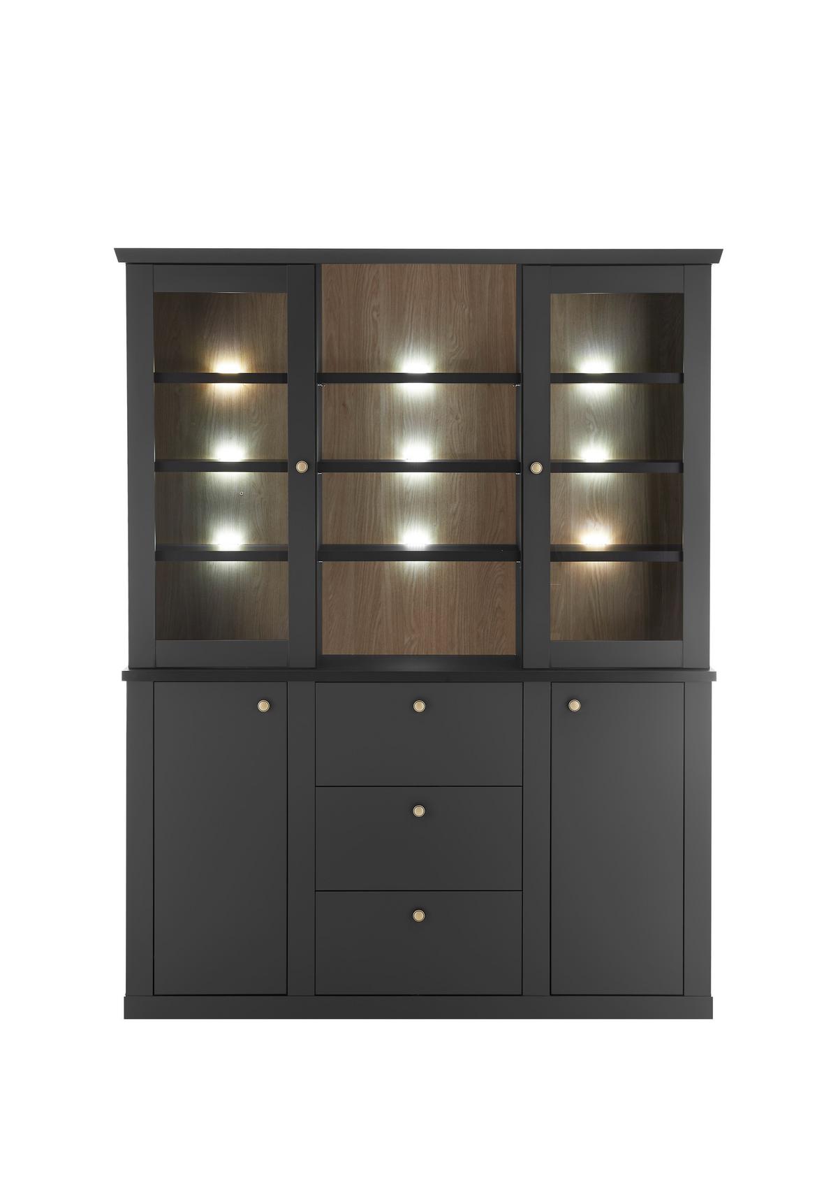 Buffet Lincoln Schwarz/Eichefarben B: 158cm - Eichefarben/Schwarz, Design, Holzwerkstoff (158/201/42cm) - MID.YOU