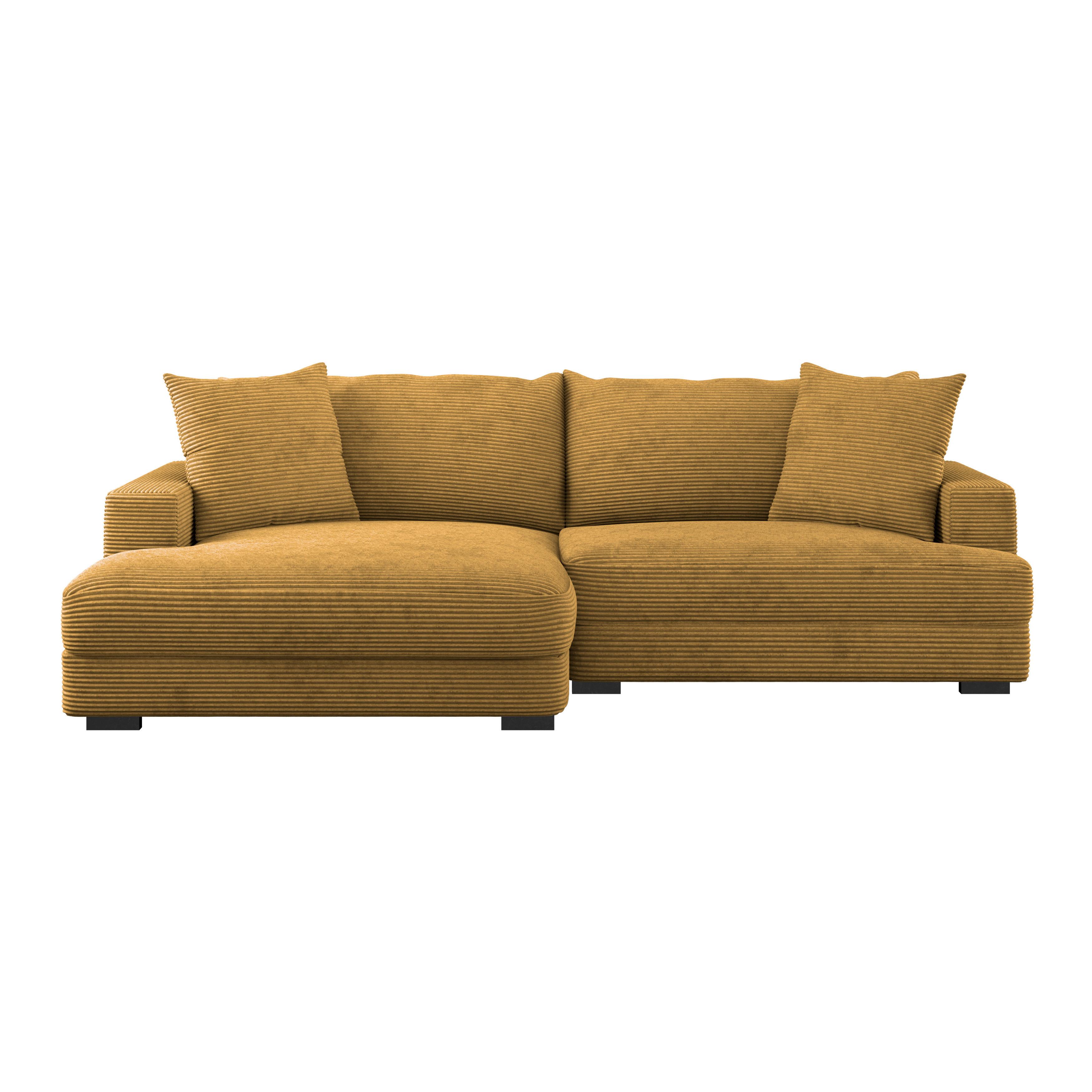 Ecksofa Pelle mit Kissen Senfgeld Cord 180x265 cm - Senfgelb/Schwarz, MODERN, Textil (180/265cm)