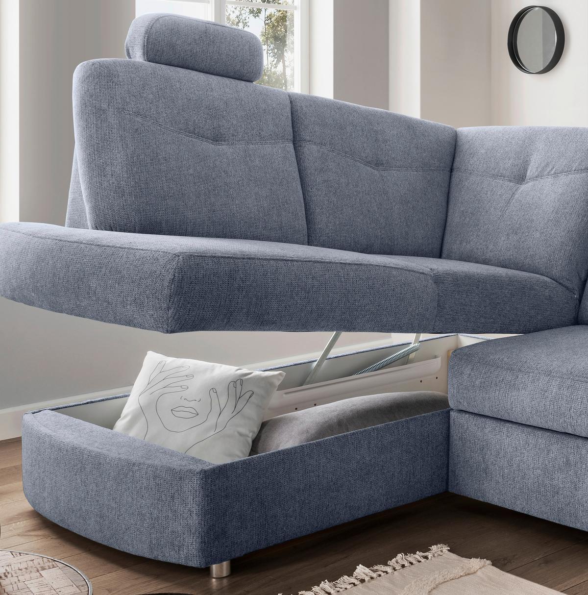 Eckschlafsofa Rosali, Hellblau S: 180x264 Cm - Chromfarben/Hellblau, MODERN, Textil (180/264cm) - Livetastic