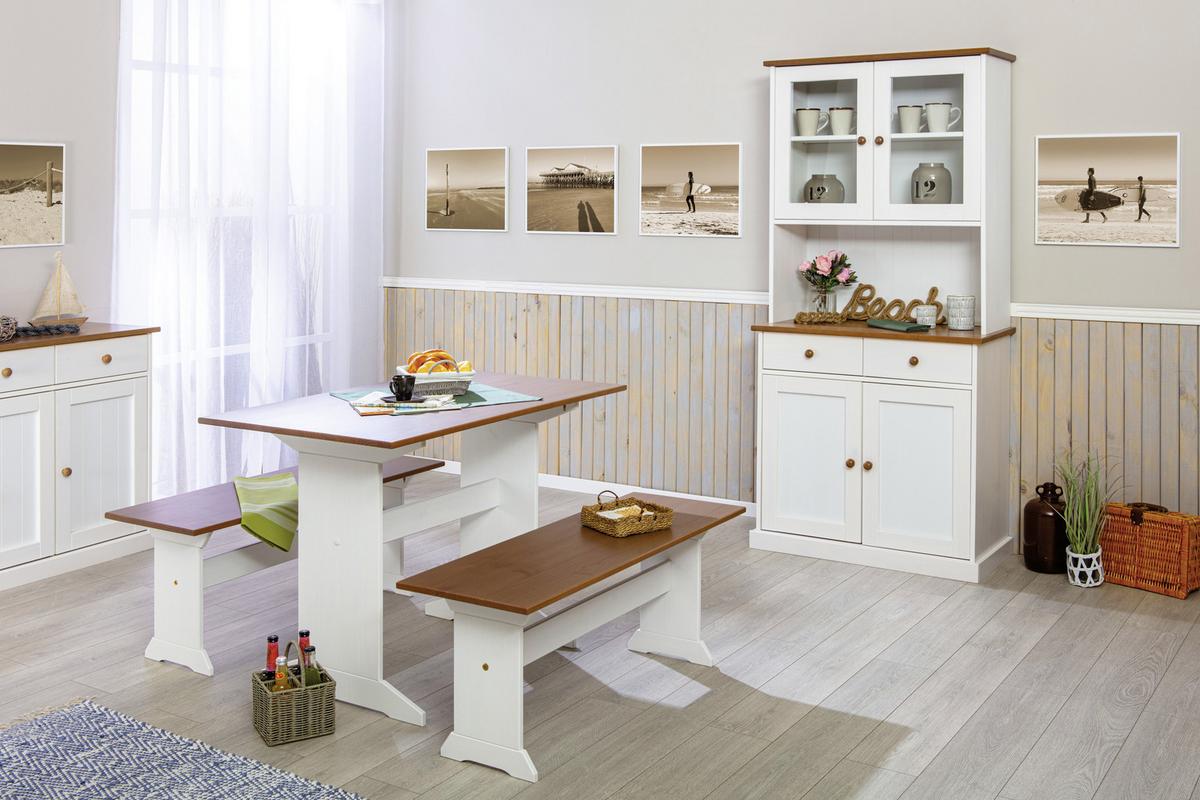 Sitzbank Holz Kiefer Massiv Braun/weiß Westerland B: 110cm - Weiß/Braun, KONVENTIONELL, Holz (110/45/37cm) - MID.YOU