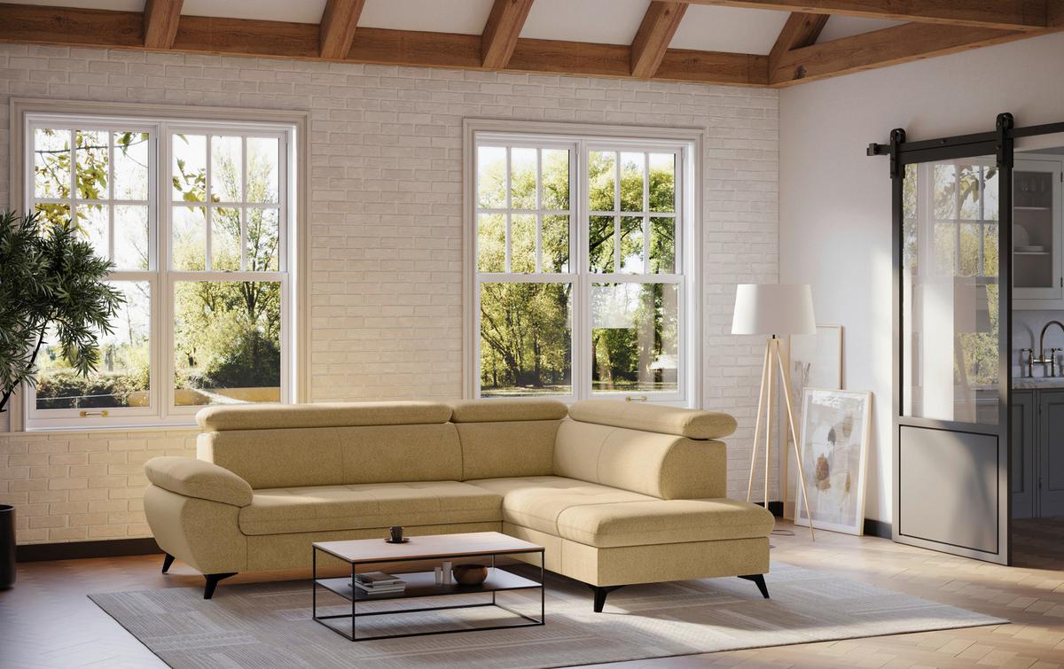 Ecksofa mit Bettfunktion Hudson, Chenille Orange - Schwarz/Orange, KONVENTIONELL, Textil (256/207cm) - Sembella