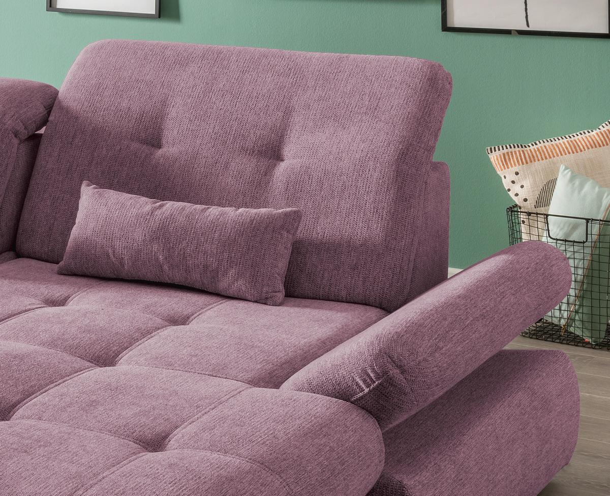 Ecksofa Mit Schlaffunktion Dalida Brombeere Chenille - Chromfarben/Brombeere, Design, Textil (300/196cm) - Livetastic