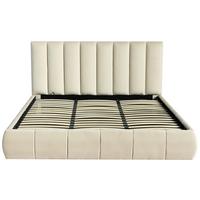 Polsterbett Damast Beige B: 195 cm - Beige/Schwarz, Design, Holzwerkstoff/Textil (195/110/223cm) - Livetastic