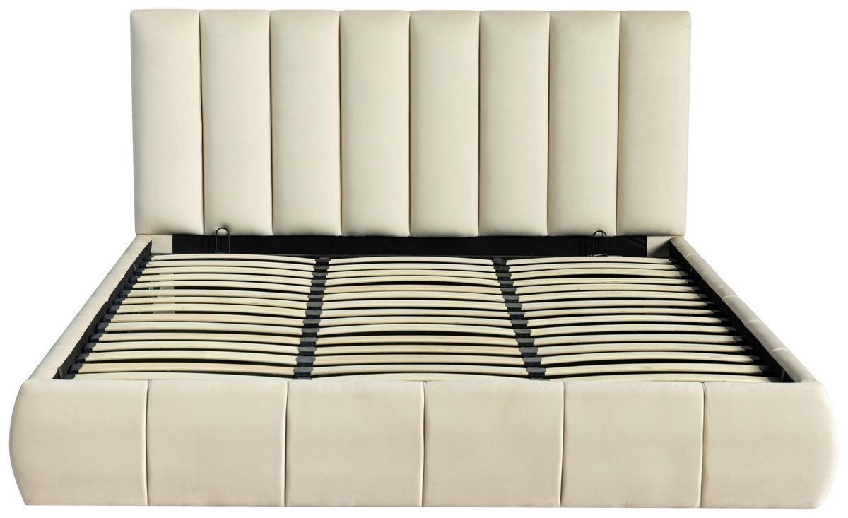 Polsterbett Damast Beige B: 195 cm - Beige/Schwarz, Design, Holzwerkstoff/Textil (195/110/223cm) - Livetastic