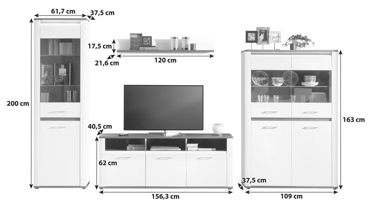 Wohnkombination Modern 4 Tlg. Mit Led Alassio 1, Weiß - MODERN (327/200/40,5cm) - Luca Bessoni