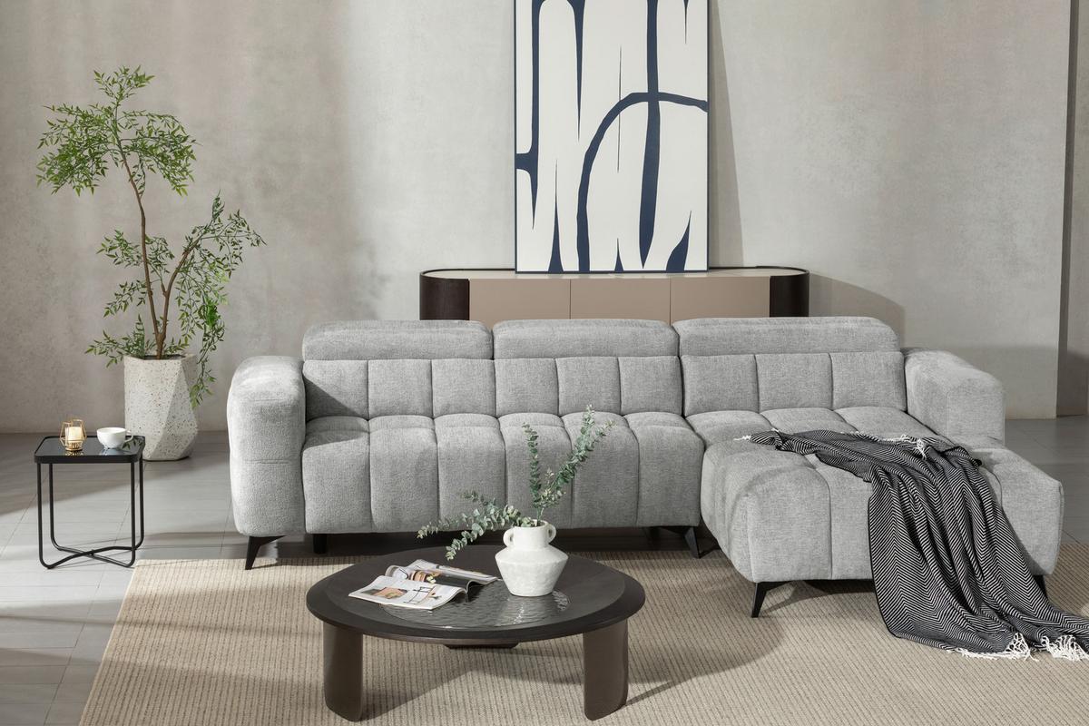Sedací souprava MELBOURNE, pravá, šedá - šedá/černá, Moderní, kov/dřevo (285/182cm) - Based