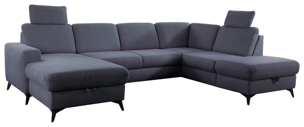 Sedačka U LOLLAND, pravá, tmavomodrá, s funkciami - čierna/tmavomodrá, Modern, kov/textil (162/303/212cm)