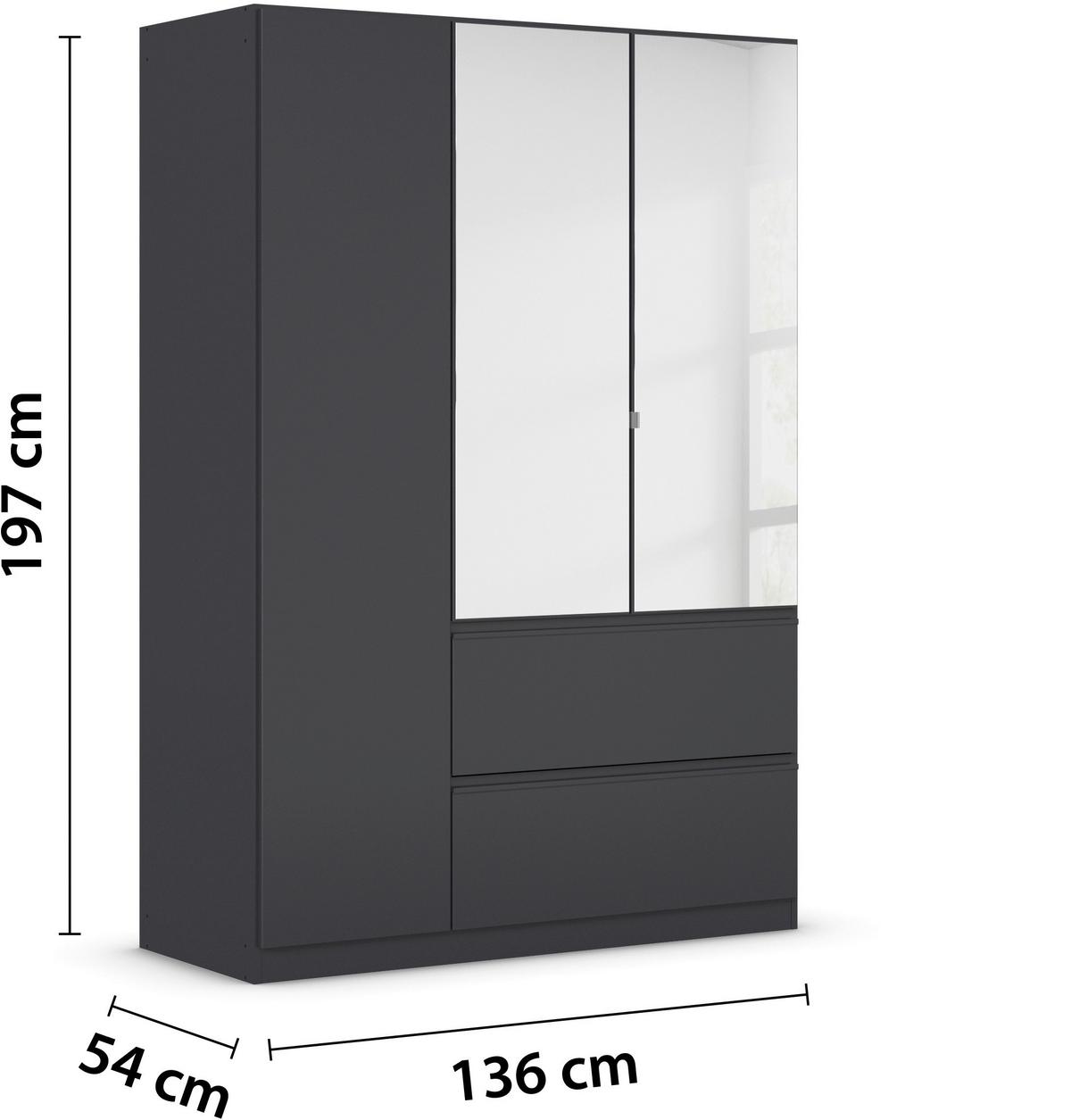 Drehtürenschrank Costa Dunkelgrau B: 136 cm - Dunkelgrau, MODERN, Holzwerkstoff (136/197/54cm) - Rauch Möbel