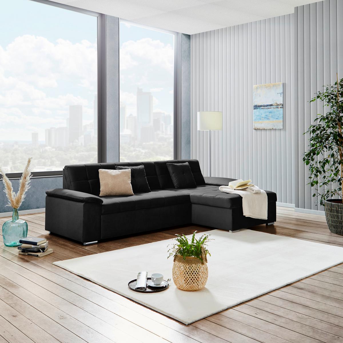 Ecksofa Bali Schwarz, 257cx167cm - Schwarz, Trend, Textil (257/167cm) - Livetastic