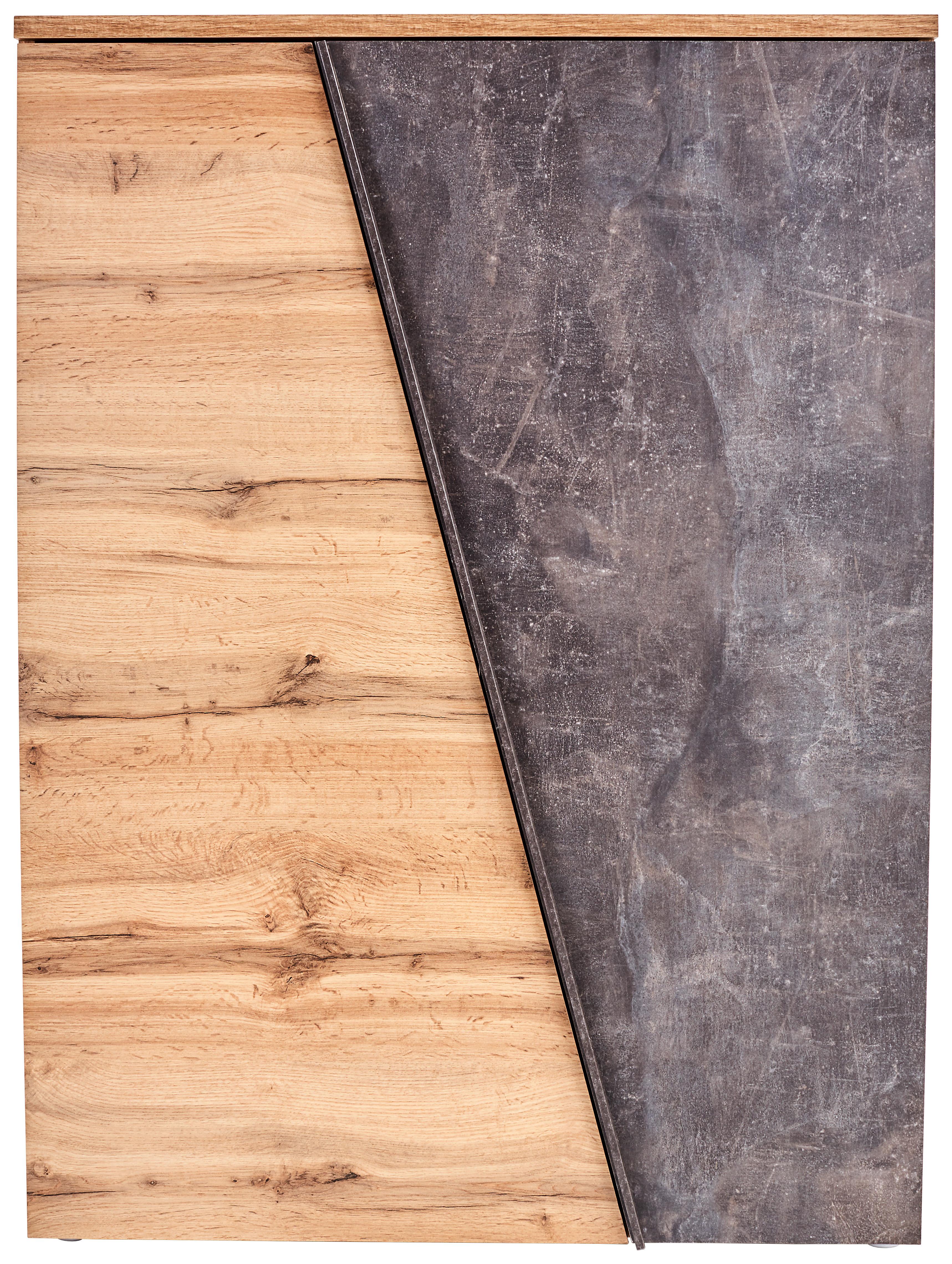 Kommode B 90cm Venedig, Wotan Eiche/beton Dekor - Eichefarben/Schwarz, MODERN, Holzwerkstoff (90/121,5/40cm)