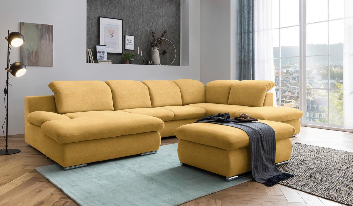 Wohnlandschaft Isona Gelb - Chromfarben/Gelb, Design, Textil (165/353/212cm) - Livetastic