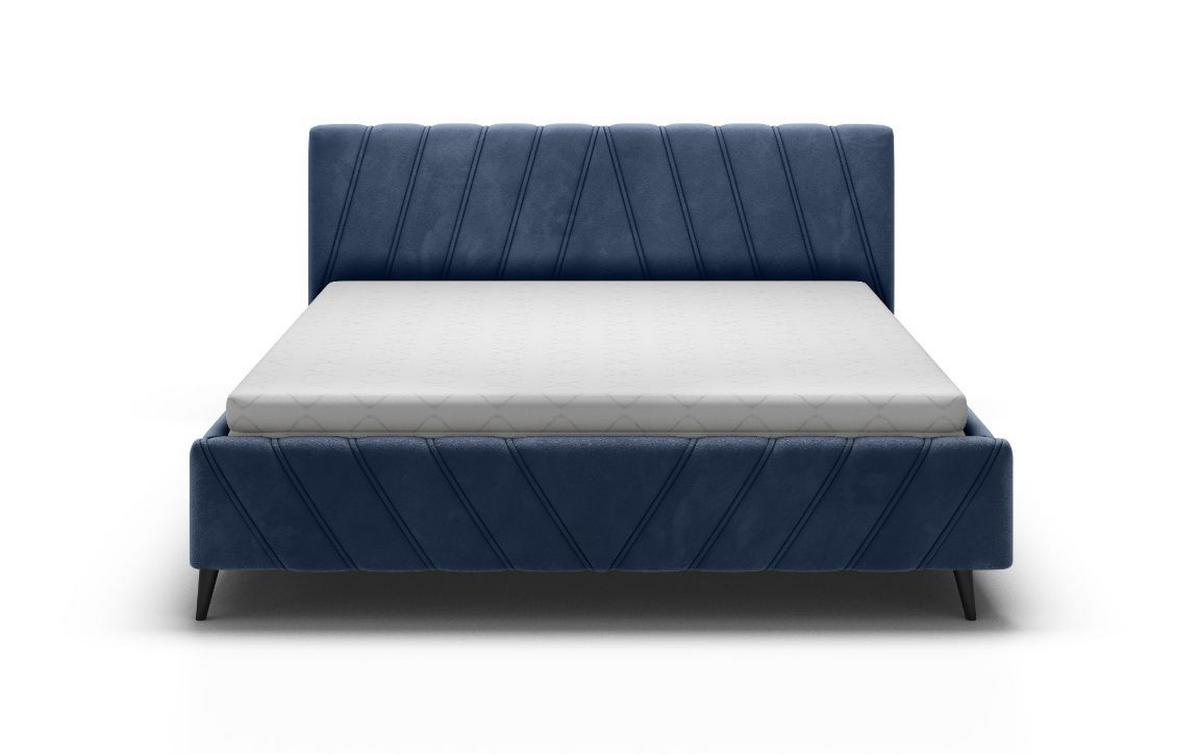 Manželská posteľ s roštom Melli, 140x200, modrá - čierna/modrá, Design, drevo/textil (140/200cm)
