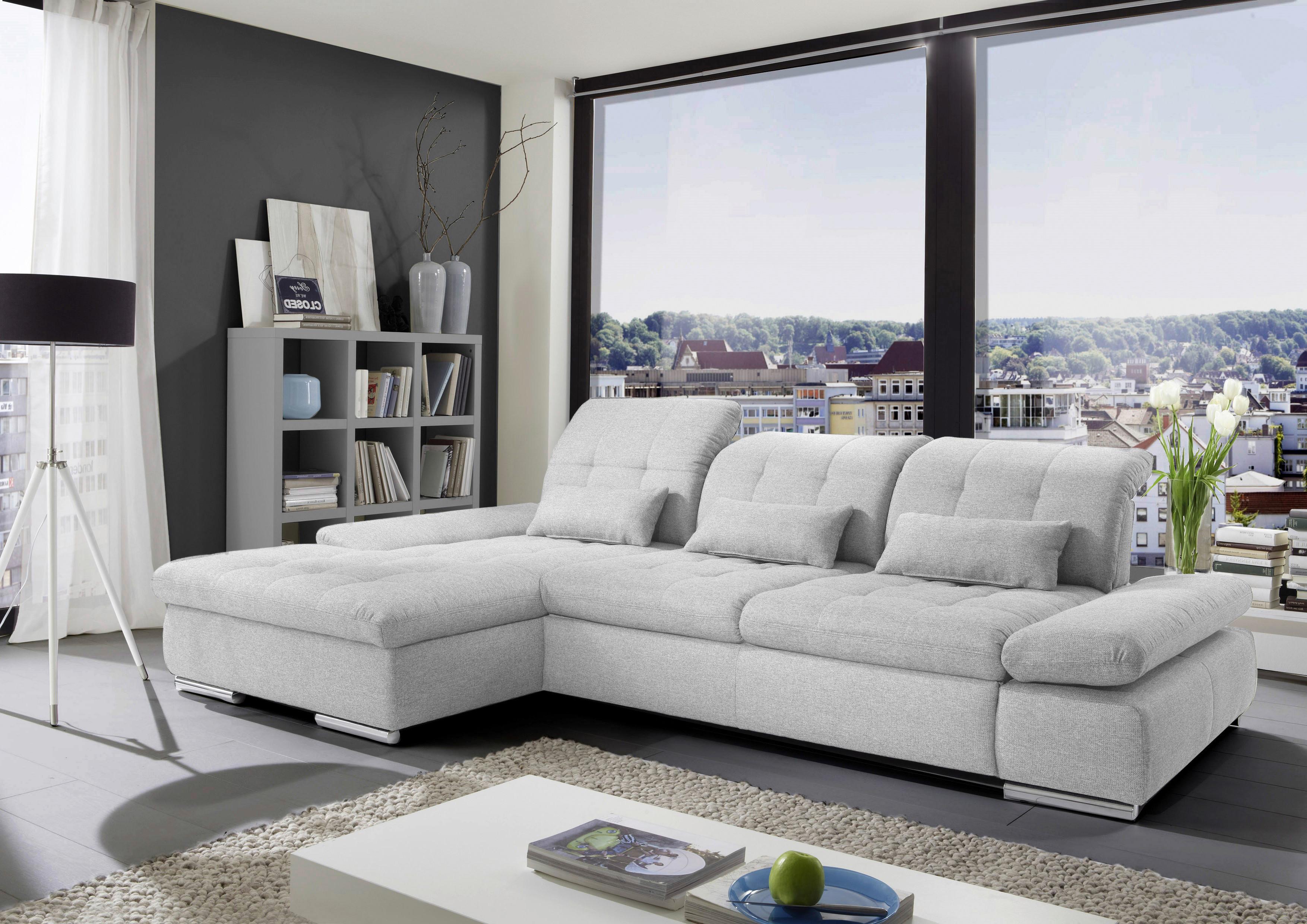 Rohová sedačka SANFINO, levá, světle šedá,lůžko a úl.prostor - světle šedá/barvy chromu, Konvenční, kov/dřevo (199/305cm) - Premium Living