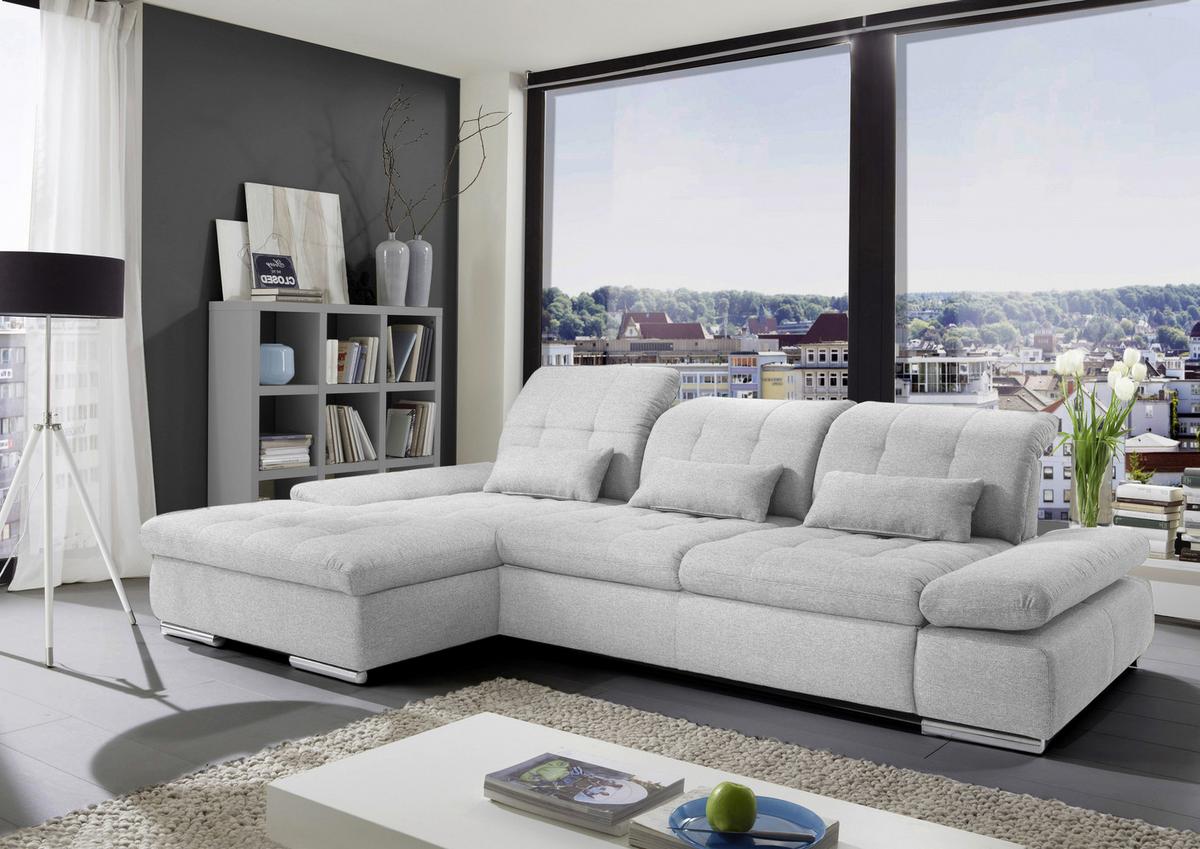 Rohová sedačka SANFINO, levá, světle šedá,lůžko a úl.prostor - světle šedá/barvy chromu, Konvenční, kov/dřevo (199/305cm) - Premium Living