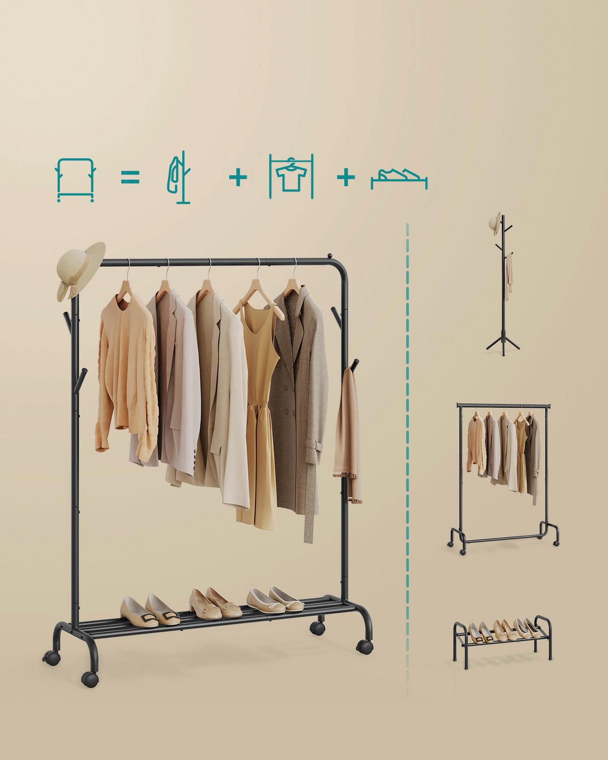 Kleiderwagen Schwarz B: 103,5 Cm - Schwarz, Basics, Kunststoff/Metall (103,5/155/41cm)