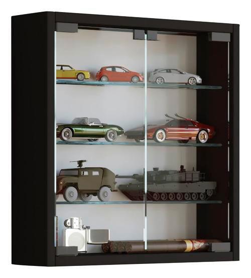 Hängevitrine Mandosa S B: 40cm Schwarz Dekor mit Glastüren