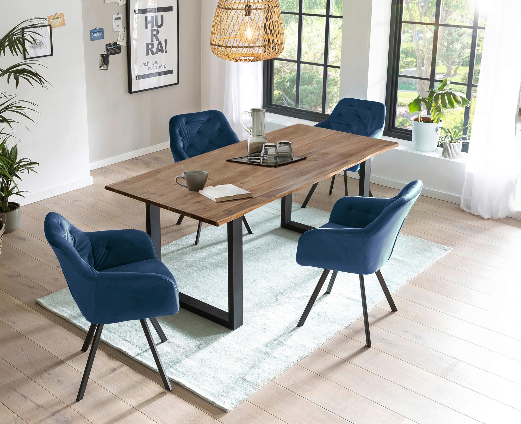 Tischgruppe Blau, Walnussfarben L: 180cm - Blau/Walnussfarben, MODERN, Holz/Textil (180/90/75cm) - Livetastic