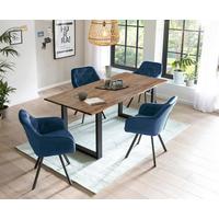 Tischgruppe Blau, Walnussfarben L: 180cm - Blau/Walnussfarben, MODERN, Holz/Textil (180/90/75cm) - Livetastic