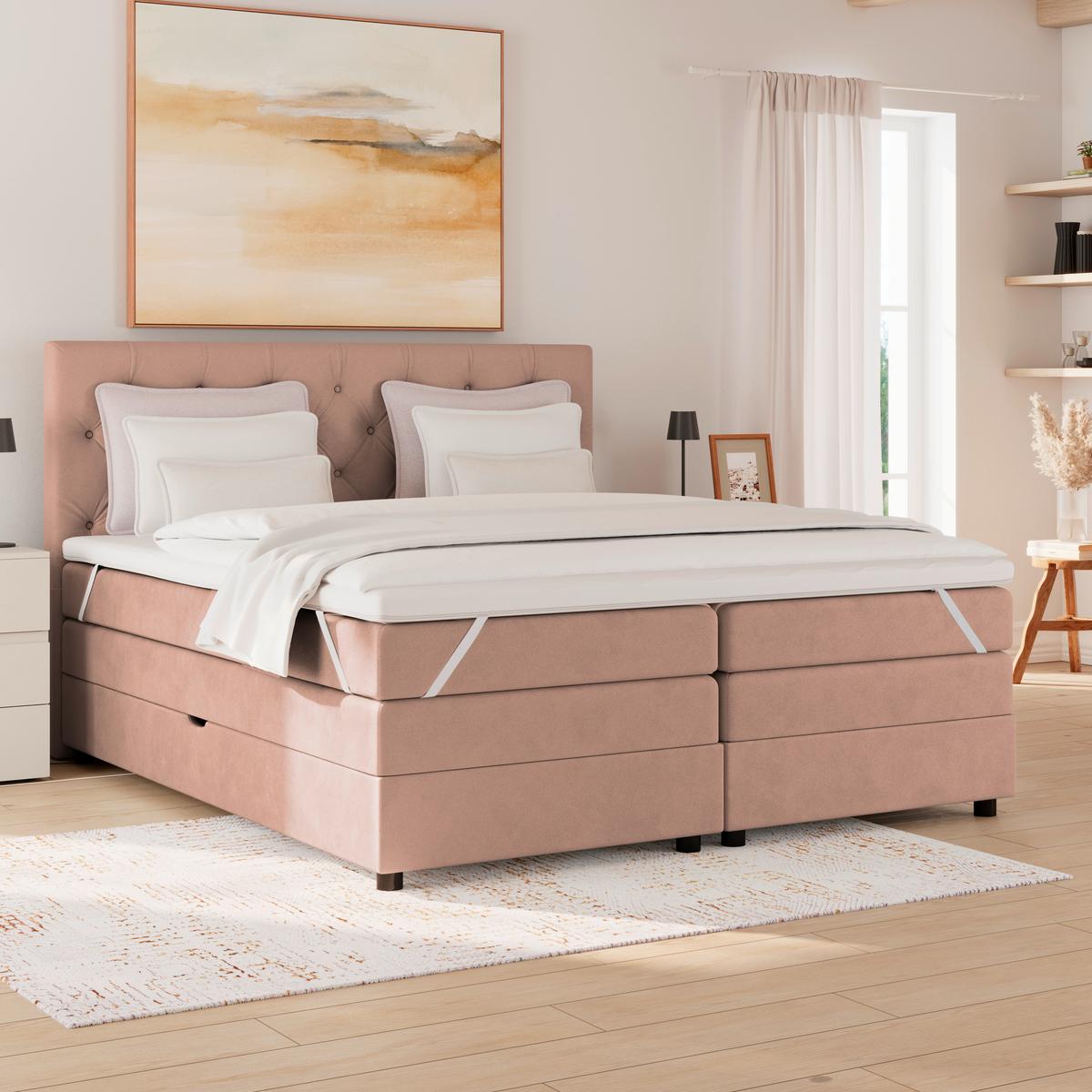 Boxspringbett Elio Altrosa 180x200 Cm H2 - Schwarz/Altrosa, ROMANTIK / LANDHAUS, Textil (184/121/212cm) - James Wood