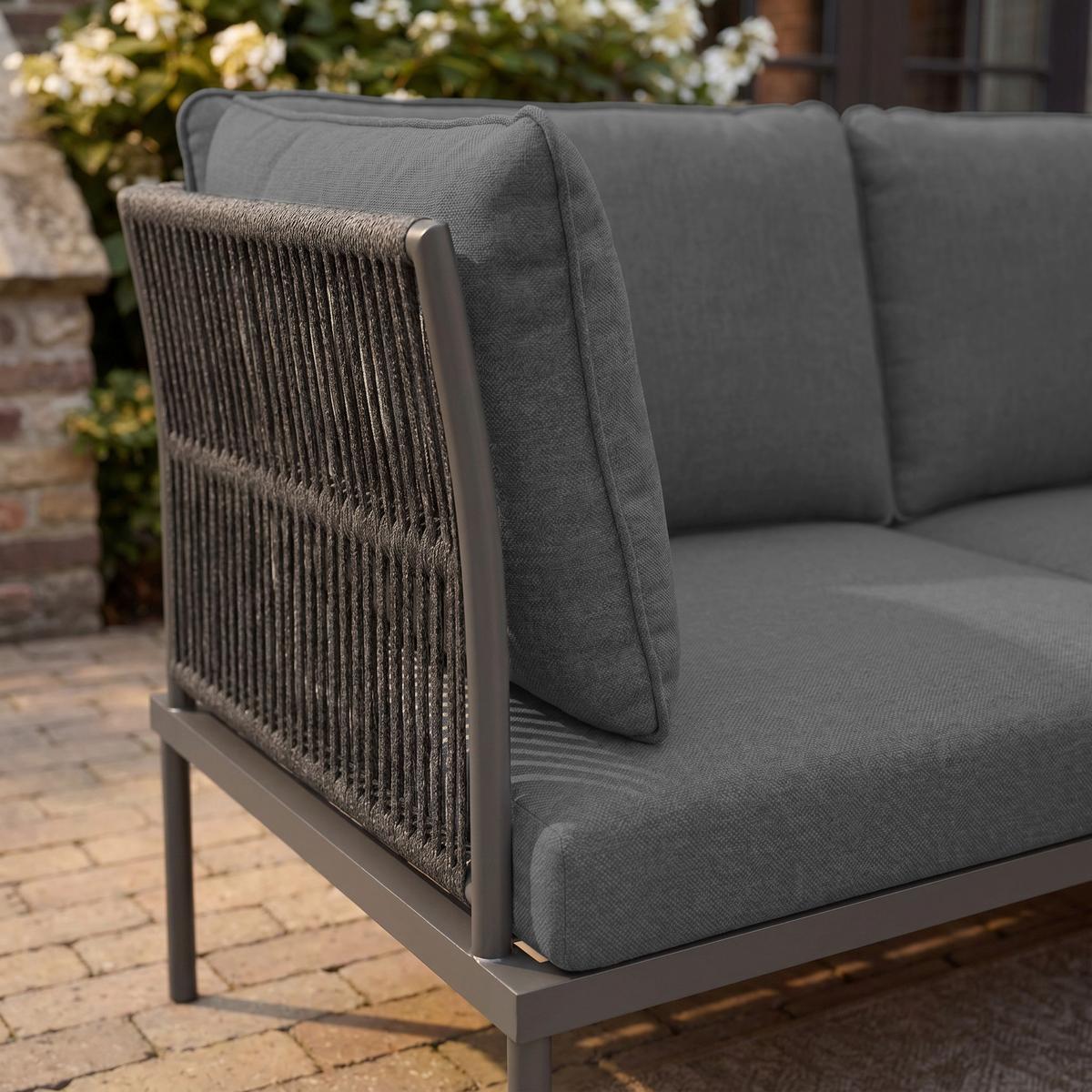 TERASOVÁ SEDACÍ SOUPRAVA ELORA - světle šedá/přírodní barvy, Moderní, kov/textil (223/75/74cm) - Bessagi Garden