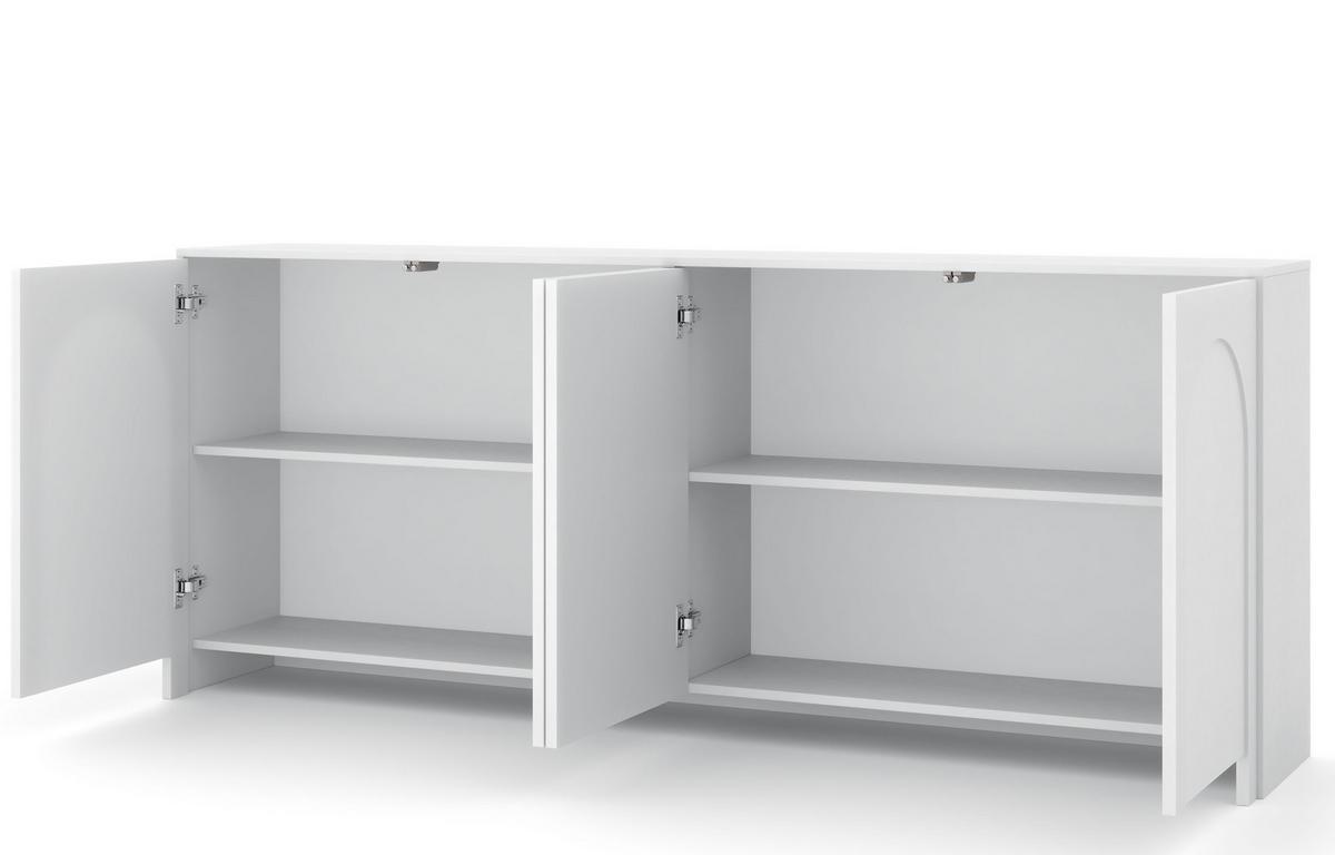 Bílá komoda, bezúchytkové otevíraní, š: 204 cm - bílá, Design, kompozitní dřevo (204/83/35cm)