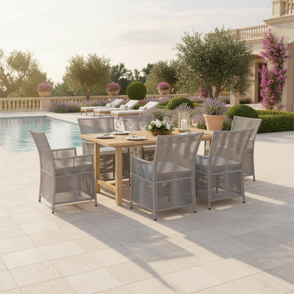 ZAHRADNÍ SOUPRAVA SIMONE - světle šedá/barvy akácie, Moderní, dřevo/textil - Bessagi Garden