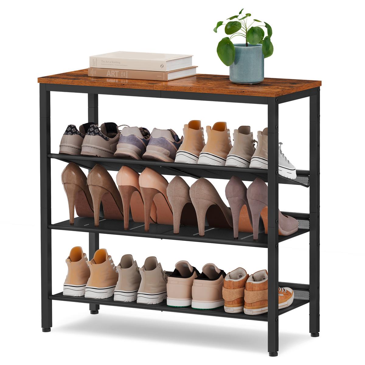 REGÁL NA BOTY SHOE RACK - černá/hnědá, Moderní, kov/kompozitní dřevo (75/73/30cm) - MID.YOU