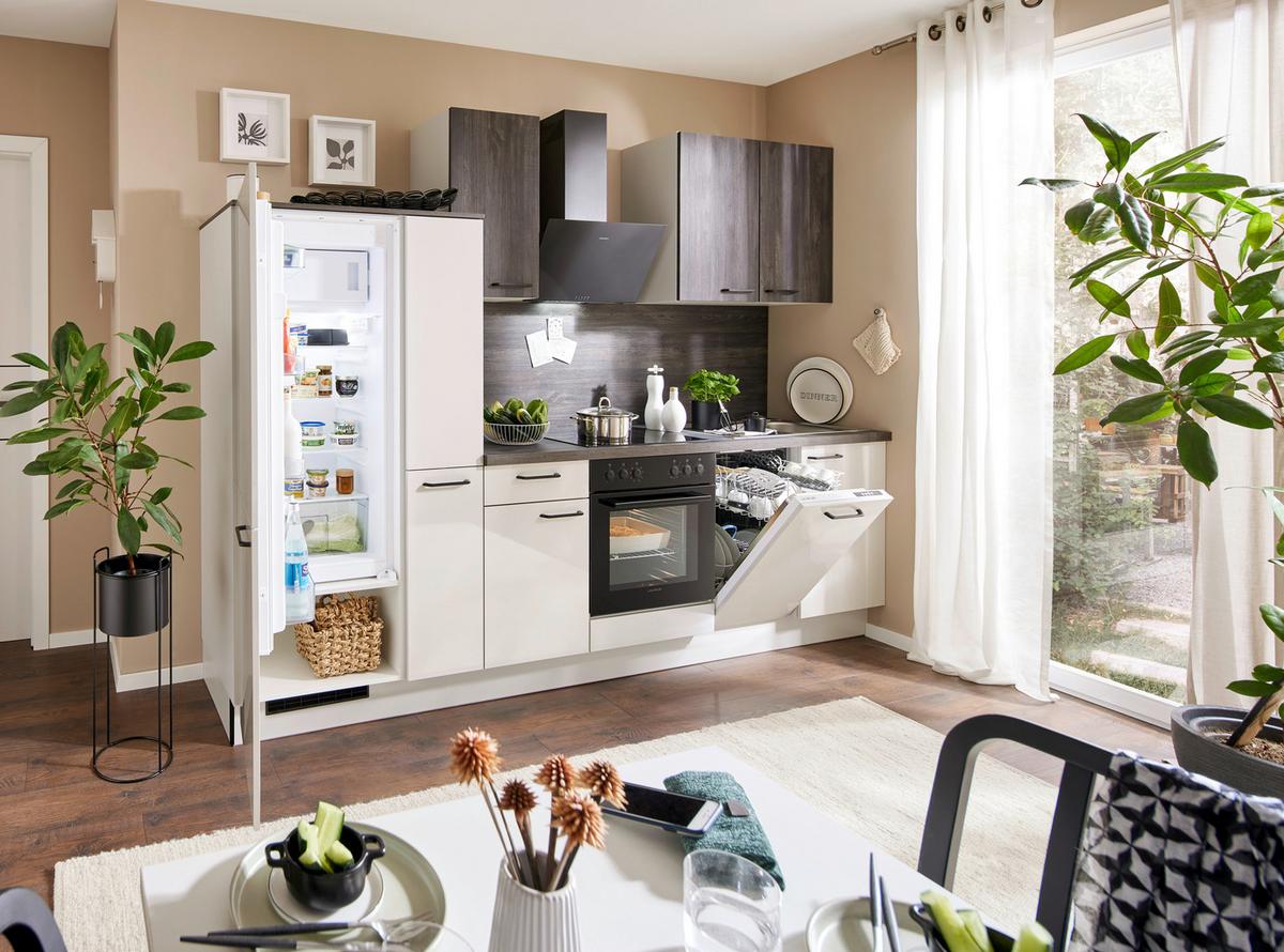 Küchenblock Pn215/Pn100 - Eiche dunkel/Hellgrau, Basics, Holzwerkstoff (290cm) - Pino